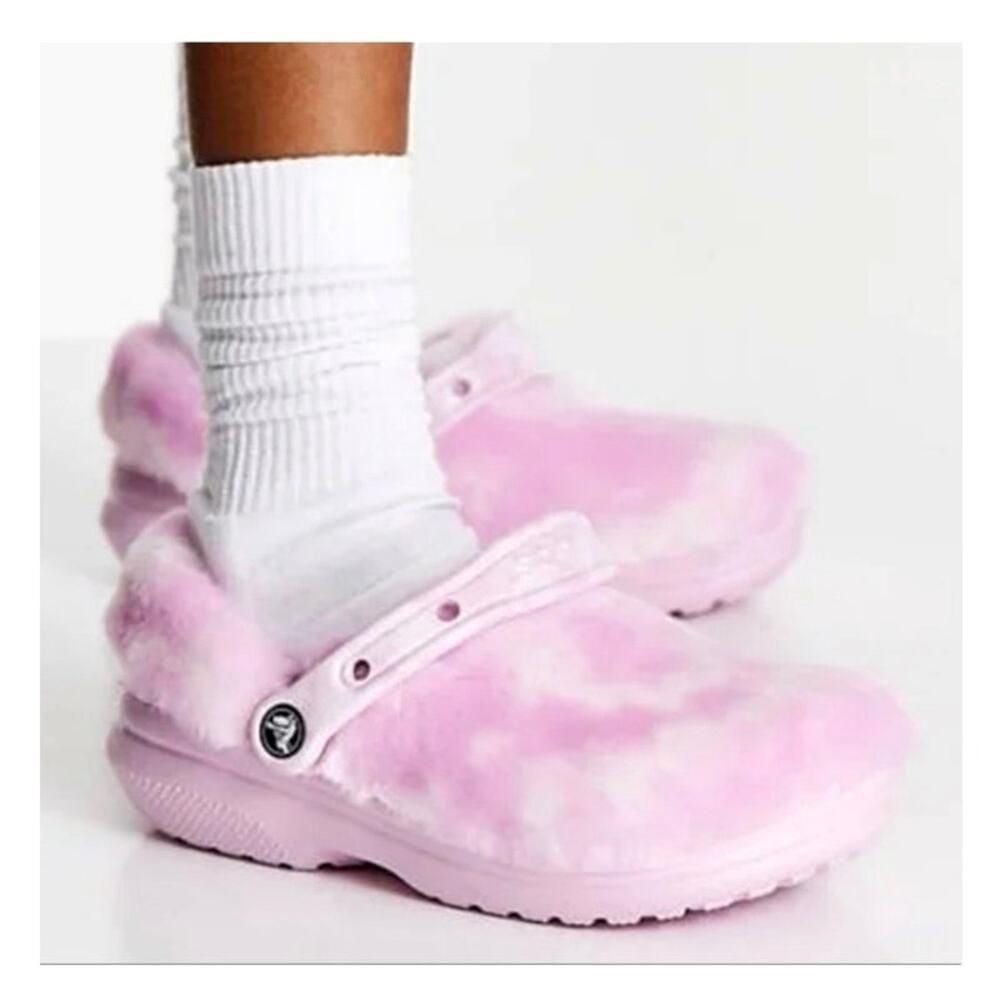 Crocs Classic Fur Sure Clogs faux-fur W6/M4 ballerina pink tie dye Barbiecore